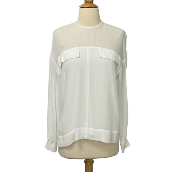 Reiss White Camille Semi Sheer Twin Pocket Top Blouse Viscose Lined EUC Size S - Picture 1 of 11